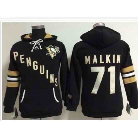 Women Pittsburgh Penguins 71 Evgeni Malkin Black Old Time Heidi NHL Hoodie